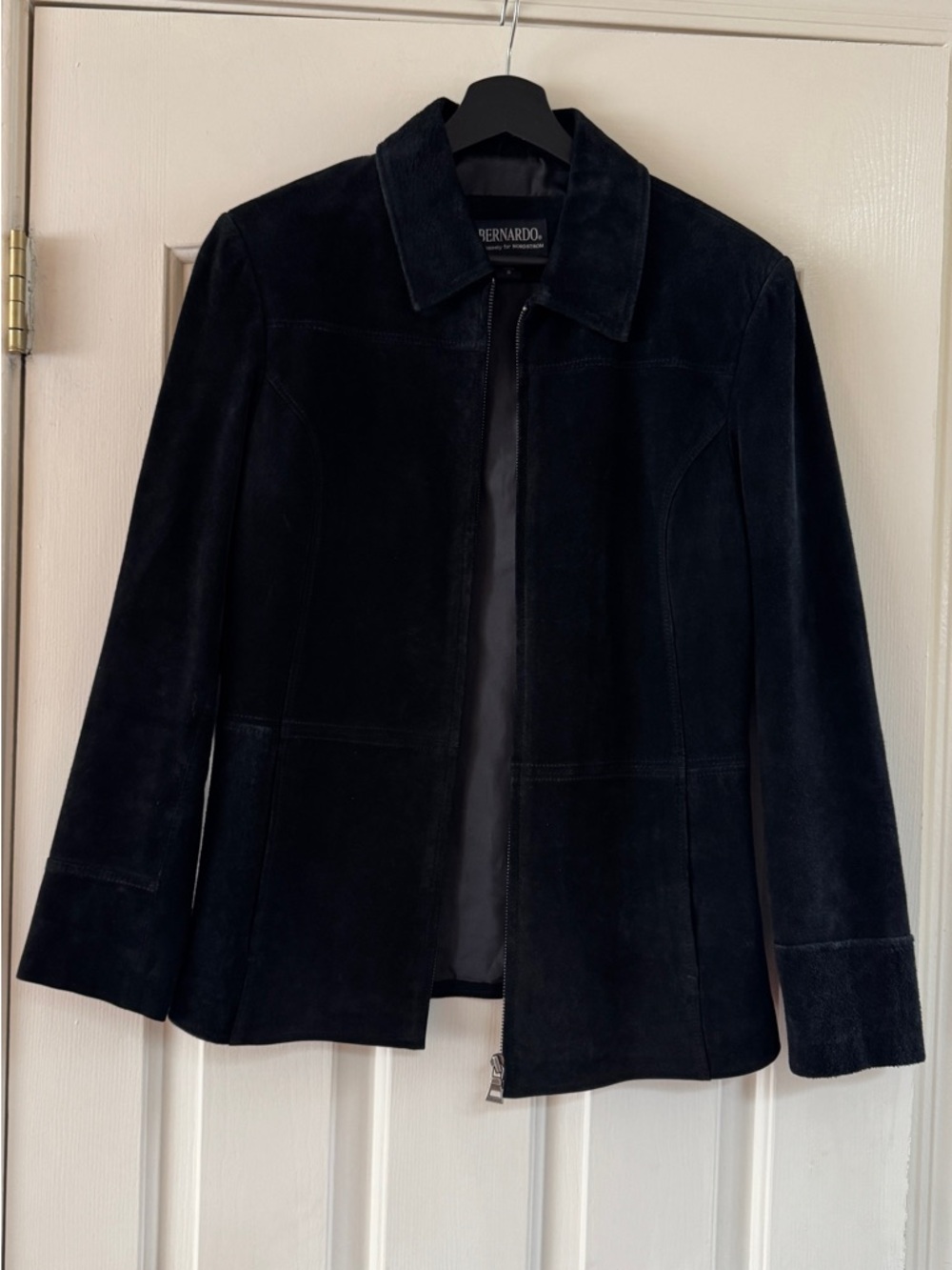 Bernardo Black Suede Zip-Front Jacket with Classic Collar